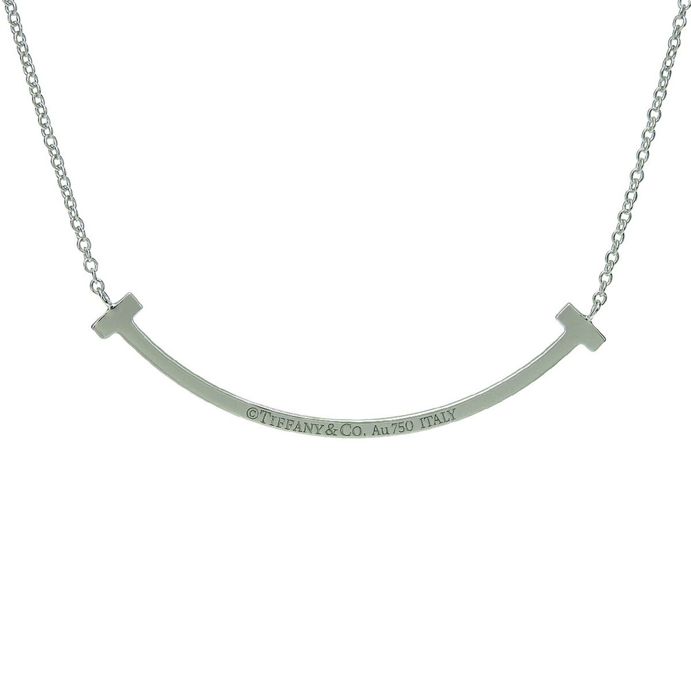 TIFFANY Co T Smile Pendant Blue Topaz White Gold Necklace Silver